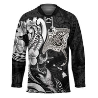 Hawaiian Manta Rays Hockey Jersey Tribal Hibiscus Polynesian Tattoos Black Color - Polynesian Pride