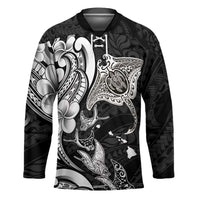 Hawaiian Manta Rays Hockey Jersey Tribal Hibiscus Polynesian Tattoos Black Color LT03 Unisex Black - Polynesian Pride