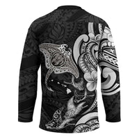 Hawaiian Manta Rays Hockey Jersey Tribal Hibiscus Polynesian Tattoos Black Color LT03 - Polynesian Pride