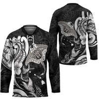Hawaiian Manta Rays Hockey Jersey Tribal Hibiscus Polynesian Tattoos Black Color LT03 - Polynesian Pride