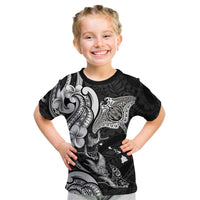 Hawaiian Manta Rays Kid T Shirt Tribal Hibiscus Polynesian Tattoos Black Color LT03 Black - Polynesian Pride