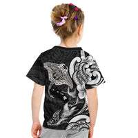 Hawaiian Manta Rays Kid T Shirt Tribal Hibiscus Polynesian Tattoos Black Color LT03 - Polynesian Pride