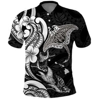 Hawaiian Manta Rays Polo Shirt Tribal Hibiscus Polynesian Tattoos Black Color LT03 Black - Polynesian Pride