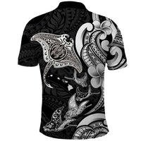 Hawaiian Manta Rays Polo Shirt Tribal Hibiscus Polynesian Tattoos Black Color - Polynesian Pride