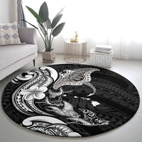 Hawaiian Manta Rays Round Carpet Tribal Hibiscus Polynesian Tattoos Black Color - Polynesian Pride