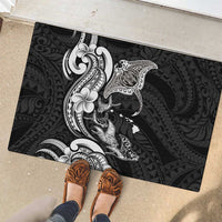 Hawaiian Manta Rays Rubber Doormat Tribal Hibiscus Polynesian Tattoos Black Color - Polynesian Pride