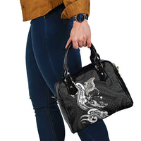 Hawaiian Manta Rays Shoulder Handbag Tribal Hibiscus Polynesian Tattoos Black Color - Polynesian Pride