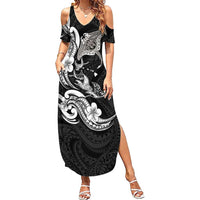 Hawaiian Manta Rays Summer Maxi Dress Tribal Hibiscus Polynesian Tattoos Black Color LT03 Women Black - Polynesian Pride