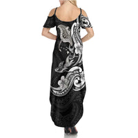 Hawaiian Manta Rays Summer Maxi Dress Tribal Hibiscus Polynesian Tattoos Black Color LT03 - Polynesian Pride