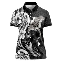 Hawaiian Manta Rays Women Polo Shirt Tribal Hibiscus Polynesian Tattoos Black Color LT03 Female Black - Polynesian Pride
