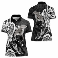 Hawaiian Manta Rays Women Polo Shirt Tribal Hibiscus Polynesian Tattoos Black Color LT03 - Polynesian Pride