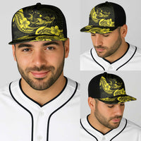 Hawaiian Manta Rays Baseball Net Cap Tribal Hibiscus Polynesian Tattoos Yellow Color - Polynesian Pride