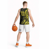 Hawaiian Manta Rays Basketball Jersey Tribal Hibiscus Polynesian Tattoos Yellow Color - Polynesian Pride