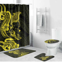 Hawaiian Manta Rays Bathroom Set Tribal Hibiscus Polynesian Tattoos Yellow Color - Polynesian Pride
