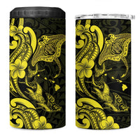 Hawaiian Manta Rays 4 in 1 Can Cooler Tumbler Tribal Hibiscus Polynesian Tattoos Yellow Color - Polynesian Pride