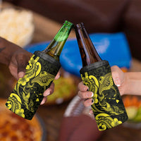 Hawaiian Manta Rays 4 in 1 Can Cooler Tumbler Tribal Hibiscus Polynesian Tattoos Yellow Color - Polynesian Pride