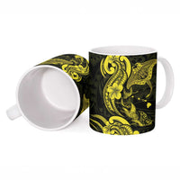 Hawaiian Manta Rays Ceramic Mug Tribal Hibiscus Polynesian Tattoos Yellow Color - Polynesian Pride