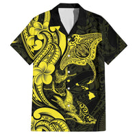Hawaiian Manta Rays Family Matching Off Shoulder Maxi Dress and Hawaiian Shirt Tribal Hibiscus Polynesian Tattoos Yellow Color - Polynesian Pride