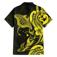 Hawaiian Manta Rays Family Matching Off Shoulder Short Dress and Hawaiian Shirt Tribal Hibiscus Polynesian Tattoos Yellow Color - Polynesian Pride