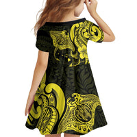 Hawaiian Manta Rays Family Matching Puletasi and Hawaiian Shirt Tribal Hibiscus Polynesian Tattoos Yellow Color - Polynesian Pride