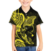 Hawaiian Manta Rays Family Matching Puletasi and Hawaiian Shirt Tribal Hibiscus Polynesian Tattoos Yellow Color - Polynesian Pride
