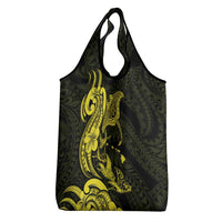 Hawaiian Manta Rays Grocery Bag Tribal Hibiscus Polynesian Tattoos Yellow Color - Polynesian Pride