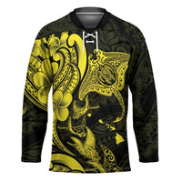 Hawaiian Manta Rays Hockey Jersey Tribal Hibiscus Polynesian Tattoos Yellow Color LT03 Unisex Yellow - Polynesian Pride