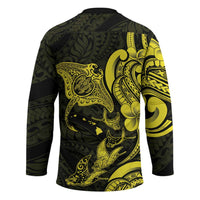 Hawaiian Manta Rays Hockey Jersey Tribal Hibiscus Polynesian Tattoos Yellow Color LT03 - Polynesian Pride