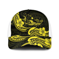 Hawaiian Manta Rays Mesh Trucker Cap Tribal Hibiscus Polynesian Tattoos Yellow Color LT03 One Size White Yellow - Polynesian Pride