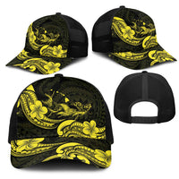 Hawaiian Manta Rays Mesh Trucker Cap Tribal Hibiscus Polynesian Tattoos Yellow Color LT03 - Polynesian Pride