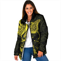 Hawaiian Manta Rays Padded Jacket Tribal Hibiscus Polynesian Tattoos Yellow Color - Polynesian Pride