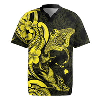 Hawaiian Manta Rays Rugby Jersey Tribal Hibiscus Polynesian Tattoos Yellow Color LT03 Yellow - Polynesian Pride