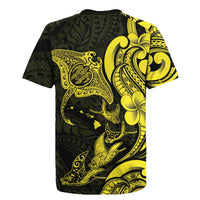 Hawaiian Manta Rays Rugby Jersey Tribal Hibiscus Polynesian Tattoos Yellow Color LT03 - Polynesian Pride