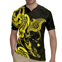 Hawaiian Manta Rays Rugby Jersey Tribal Hibiscus Polynesian Tattoos Yellow Color LT03 - Polynesian Pride