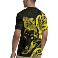 Hawaiian Manta Rays Rugby Jersey Tribal Hibiscus Polynesian Tattoos Yellow Color LT03 - Polynesian Pride