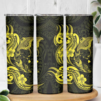 Hawaiian Manta Rays Skinny Tumbler Tribal Hibiscus Polynesian Tattoos Yellow Color - Polynesian Pride
