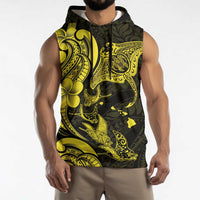 Hawaiian Manta Rays Sleeveless Hoodie Tribal Hibiscus Polynesian Tattoos Yellow Color - Polynesian Pride