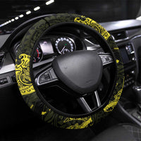 Hawaiian Manta Rays Steering Wheel Cover Tribal Hibiscus Polynesian Tattoos Yellow Color LT03 Universal Fit Yellow - Polynesian Pride