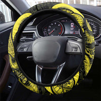 Hawaiian Manta Rays Steering Wheel Cover Tribal Hibiscus Polynesian Tattoos Yellow Color LT03 - Polynesian Pride
