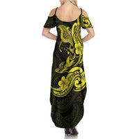 Hawaiian Manta Rays Summer Maxi Dress Tribal Hibiscus Polynesian Tattoos Yellow Color LT03 - Polynesian Pride