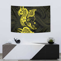 Hawaiian Manta Rays Tapestry Tribal Hibiscus Polynesian Tattoos Yellow Color - Polynesian Pride