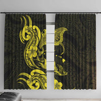 Hawaiian Manta Rays Window Curtain Tribal Hibiscus Polynesian Tattoos Yellow Color - Polynesian Pride