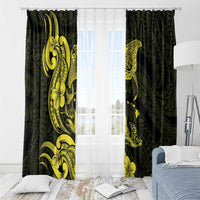 Hawaiian Manta Rays Window Curtain Tribal Hibiscus Polynesian Tattoos Yellow Color - Polynesian Pride