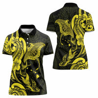 Hawaiian Manta Rays Women Polo Shirt Tribal Hibiscus Polynesian Tattoos Yellow Color LT03 - Polynesian Pride