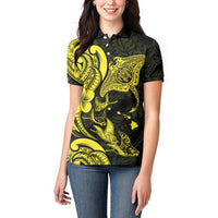 Hawaiian Manta Rays Women Polo Shirt Tribal Hibiscus Polynesian Tattoos Yellow Color LT03 - Polynesian Pride