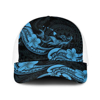 Hawaiian Manta Rays Baseball Net Cap Tribal Hibiscus Polynesian Tattoos Blue Color LT03 One Size White Blue - Polynesian Pride