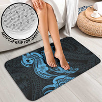 Hawaiian Manta Rays Bathroom Set Tribal Hibiscus Polynesian Tattoos Blue Color - Polynesian Pride