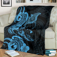 Hawaiian Manta Rays Blanket Tribal Hibiscus Polynesian Tattoos Blue Color - Polynesian Pride