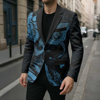 Hawaiian Manta Rays Blazer Tribal Hibiscus Polynesian Tattoos Blue Color - Polynesian Pride