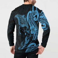 Hawaiian Manta Rays Button Sweatshirt Tribal Hibiscus Polynesian Tattoos Blue Color - Polynesian Pride